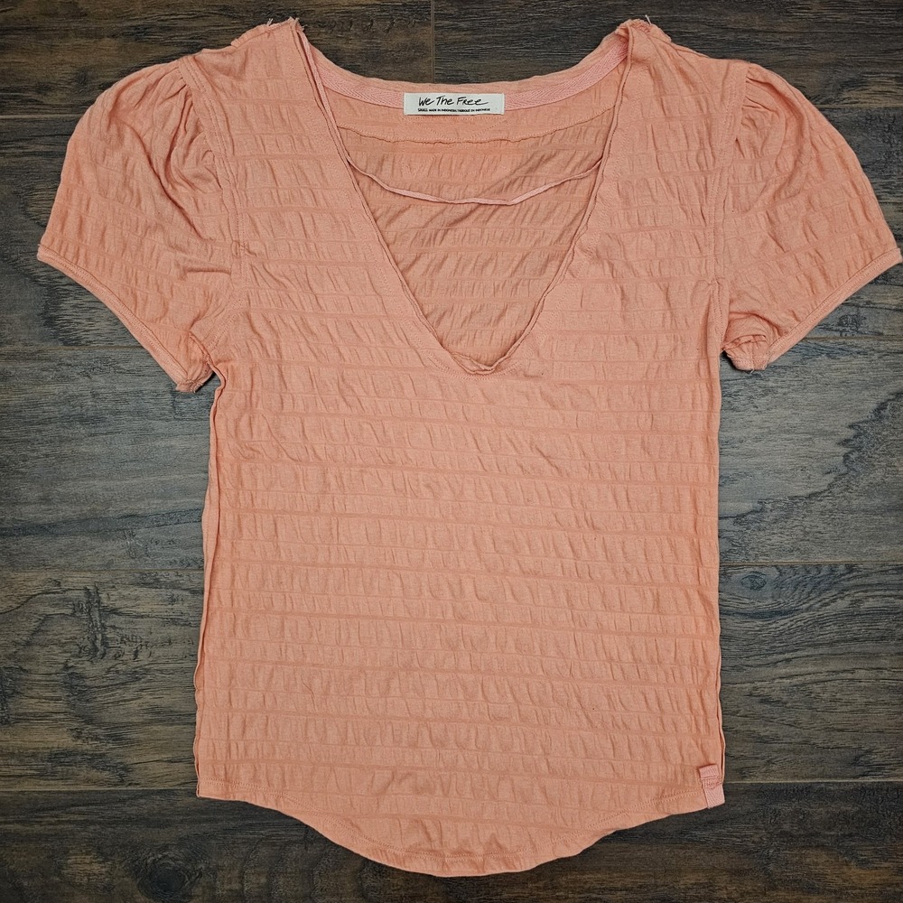 Free People We The Free Womens Small T-Shirt Pink Burnt Coral Sugar Cube Tee Top